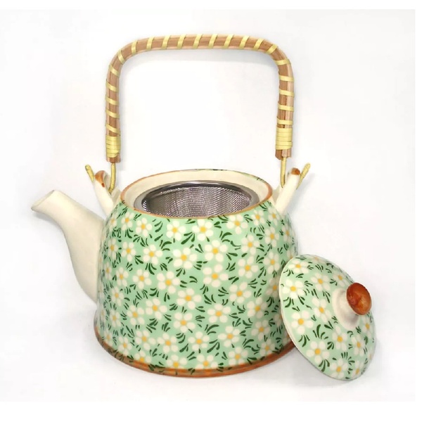 Chaleira Ceramica Decorada Margarida Verde C Infusor 850ml