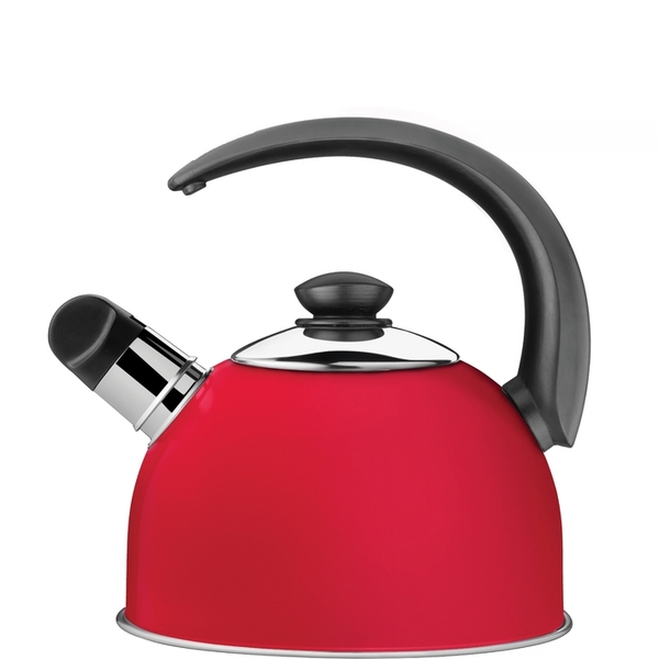 Chaleira Com Apito Vermelha Em Aco Inox Cabo Preto 2,1 L Tram