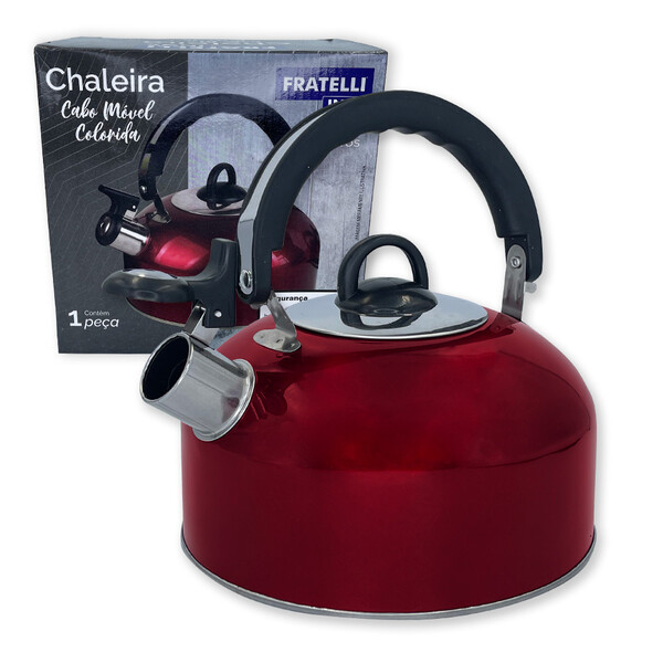 Chaleira Com Tampa E Apito Em Aço Inox 2 Litros Vermelha