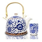 Chaleira De Ceramica Decorada Flor Azul Com Infusor 6 Copos