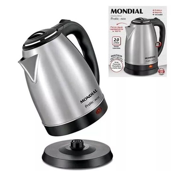 Chaleira Elétrica Inox Mondial Sem Fio 1200w Pratic 2 Litros