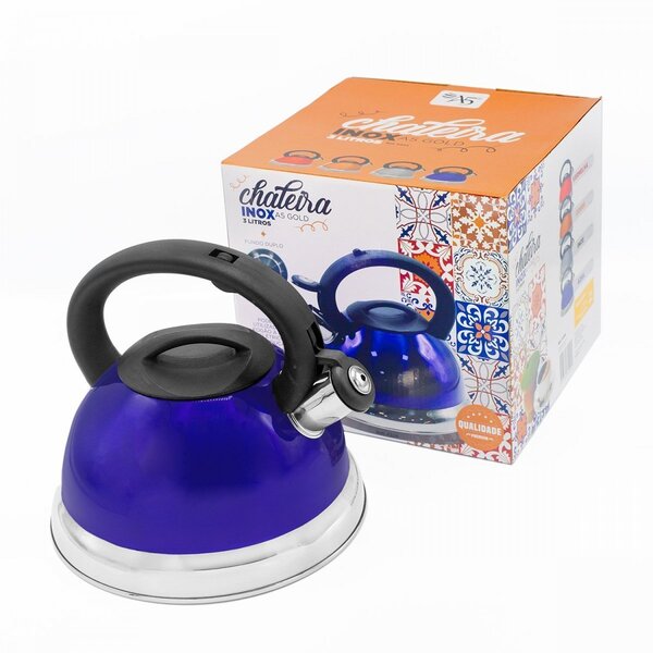 Chaleira Inox Com Apito E Indução 3 Litros Gold A5 Importador