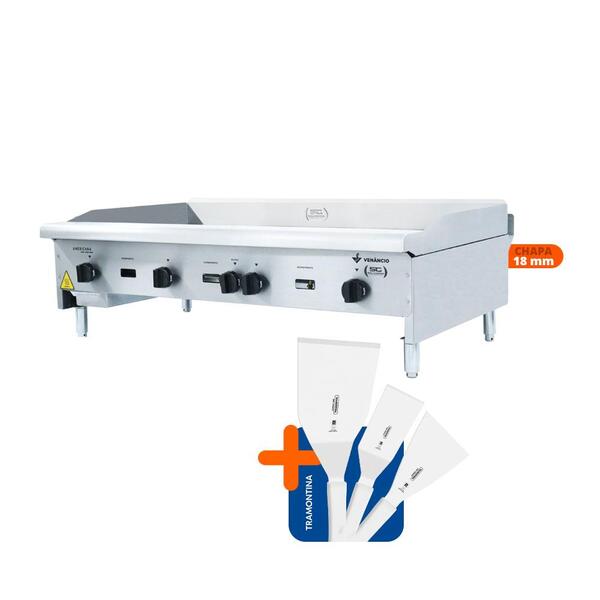 Chapa Americana Profissional 120cm A Gás 18mm Lisa Inox Cg120