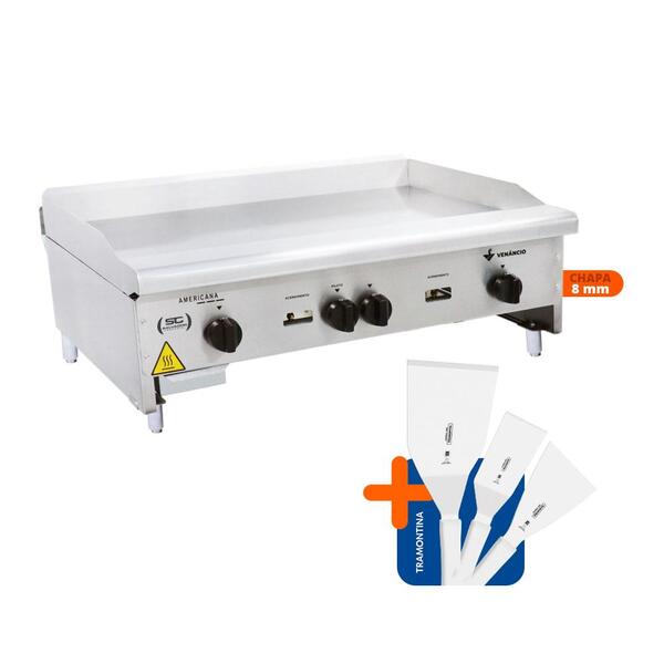 Chapa Americana Profissional 90cm A Gás 8mm Lisa Inox Cg90 E