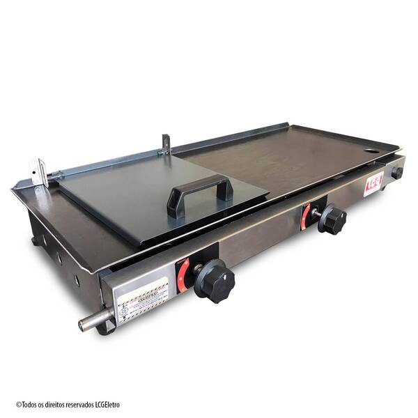Chapa Gás Lanche Hamburguer 2 Bocas 30x70 Com Abafador Prensa
