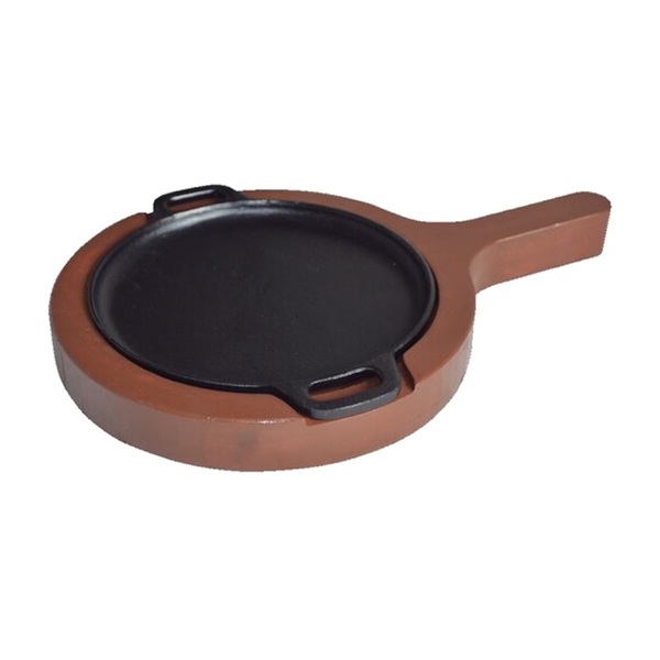 Chapa Petisco De Ferro Redonda Com Suporte De Madeira 20cm