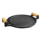 Chapa Petisco De Ferro Redonda Com Suporte De Madeira 24cm