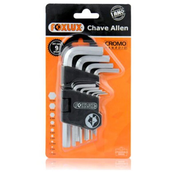 Chave Allen Foxlux 1,5 - 10mm Com 09 Peças E Acabamento Croma