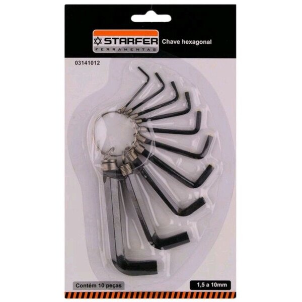 Chave Allen Hexagonal Starfer De 1,5 A 10mm Jogo Com 10 Peças