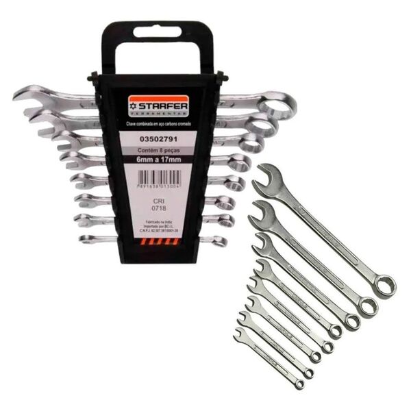Chave Combinada Boca Estrela 6 A 17mm Com 8 Pçs Starfer Jogo