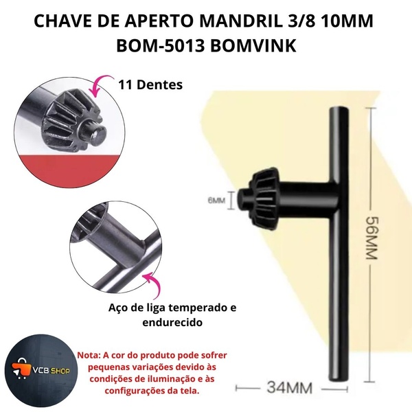 Chave De Aperto Mandril 3/8 Para Furadeira 10mm Bom-5013 | Leroy