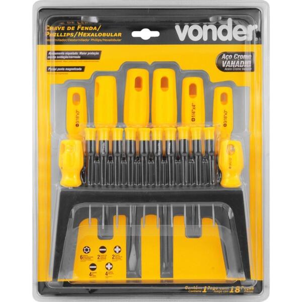 Chave Fenda Phillips Hexagonal Jogo 18 Peças Vonder