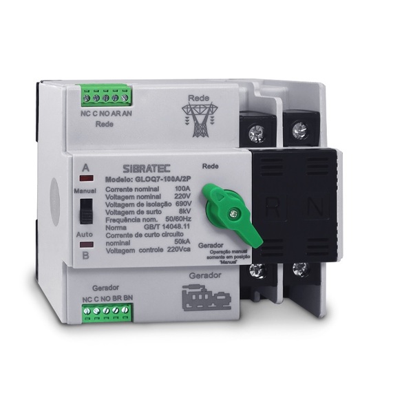 Chave Transferência Automática Com Carga 2 Polos 100a Gloq7-1