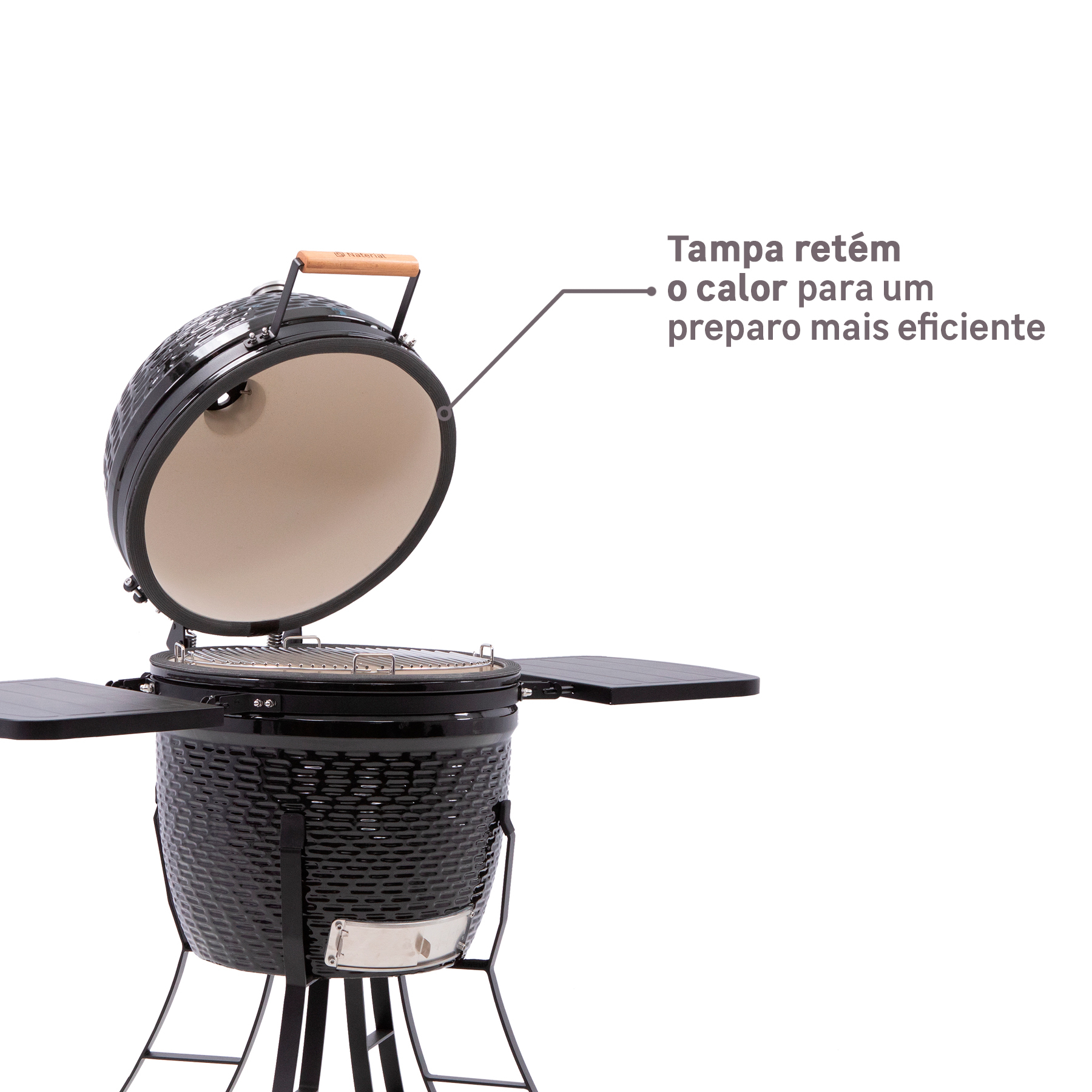 Churrasqueira Kamado à Carvão Drago da Naterial: Tampa retém o calor para um preparo mais eficiente
