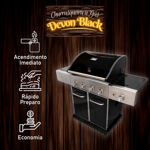 Churrasqueira A Gás Chaleur Devon Black 4 Queimadores De Carrinho