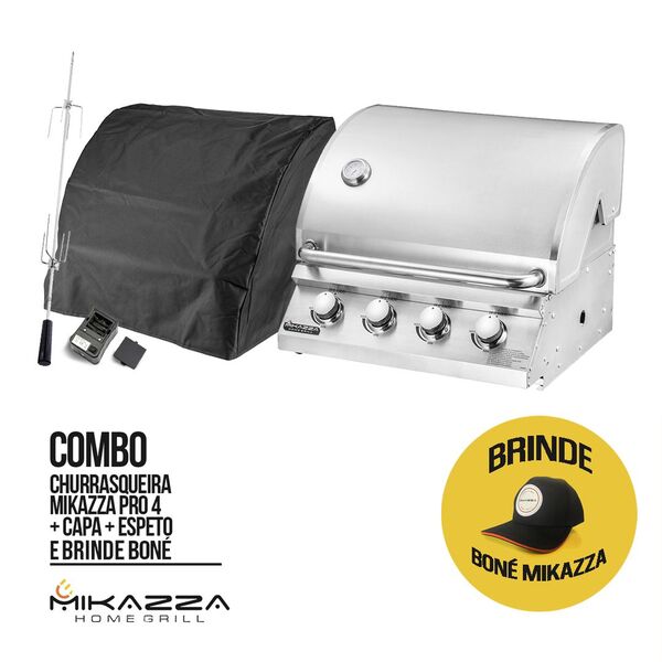 Churrasqueira À Gás Embutir Mikazza Pro 4 + Capa + Espeto + B