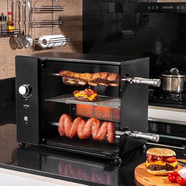 Churrasqueira A Gás Glp Rotativa Elétrica 2 Espetos + Grelha