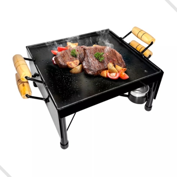 Churrasqueira Fogareiro A Álcool Chapa Ferro Multi P/ Mesa