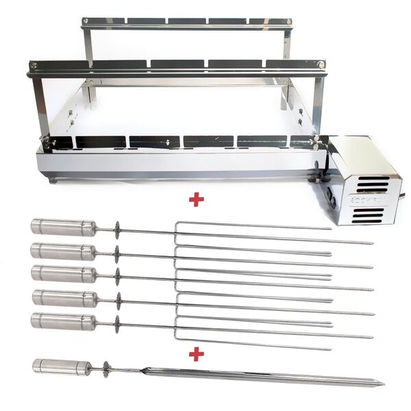 Churrasqueira Giratória Inox 5 Espetos Motor Direito - Longo