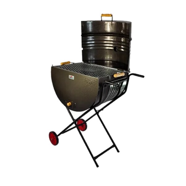 Churrasqueira Meio Tambor Grill 200l Grelha Suporte E Rodas
