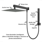 Chuveiro com desviador quadrado slim 25x25cm preto fosco luxo