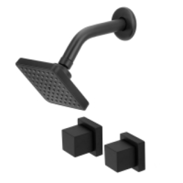 Chuveiro Ducha Flat Preto Quadrado+acabamento Quadrado Preto