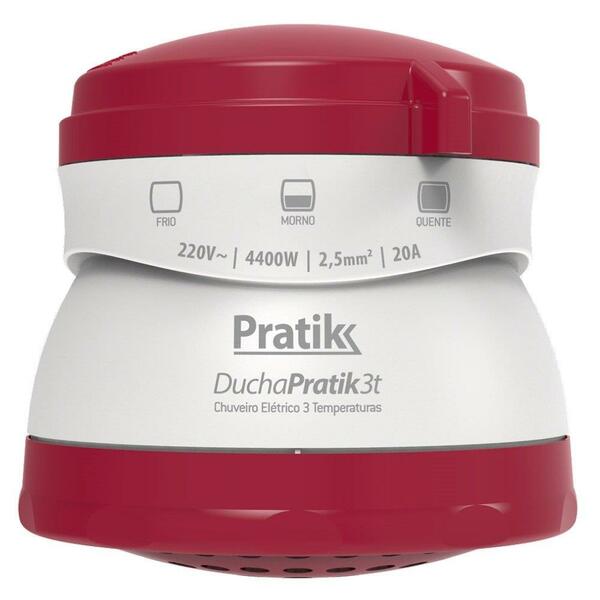Chuveiro Ducha Pratik 3 Temperaturas, 4400w, 220V Vinho/branco