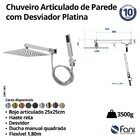 Chuveiro Parede Com Desviador Metal Platina Preto Fosco Fani