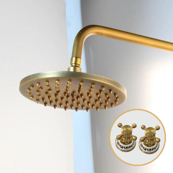 Chuveiro Parede Vintage Retrô Bronze Com Misturador Porcelana