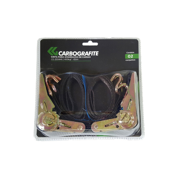 Cinta para Amarração Poliéster com Catraca 25mmx4,6m até 0,4T Preto Carbografite