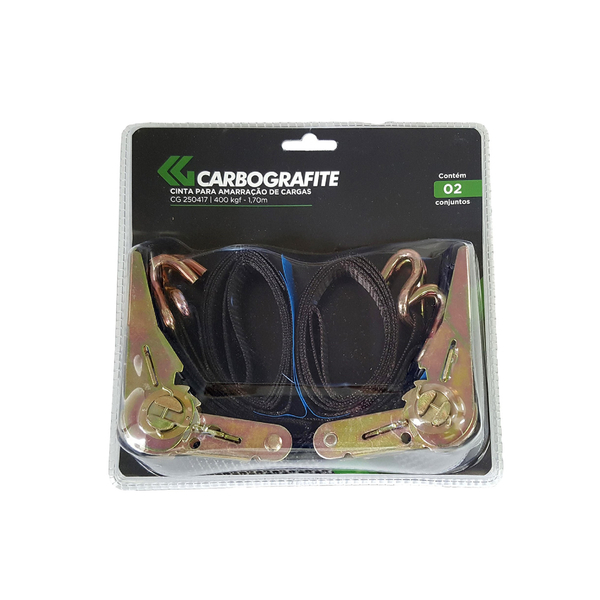 Cinta para Amarração Poliéster com Catraca Preto 25mmx1,7m até 0,4T Carbografite