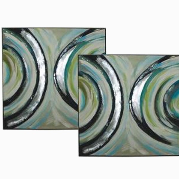 Cj 2 Quadros Pintura Abstrata Meio Circulo 100x100x5cm