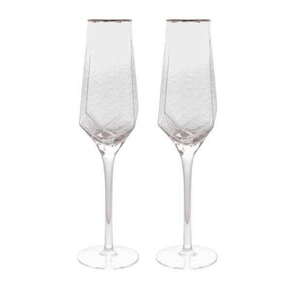 Cj 2 Taças De Cristal P/ Champanhe C/ Borda Dourada Taj  330