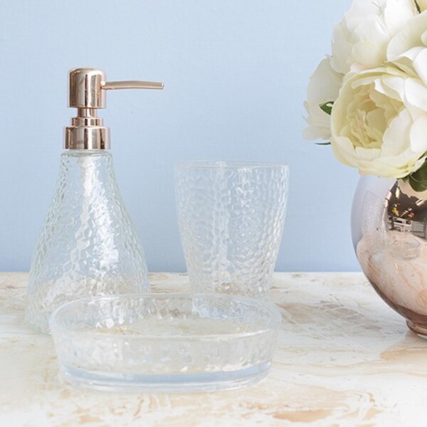 Cj 3pc P/banheiro De Vidro Sodo-calcico Elegant Rose Dourado