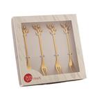 Cj 4 Garfos Aço Inox P/Aperitivo Leaves Dourado Bon Gourmet