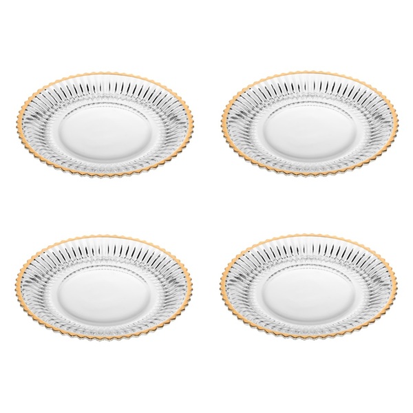 Cj 4 Pratos Rasos P/sobremesa De Cristal Canelado Imperatriz