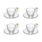 Cj 4 Xícaras P/café C/pires De Vidro Golden Bird Transparente