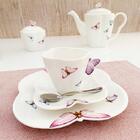 Cj 6 Pratos P/Sobremesa de Porcelana Branca Borboletas 19cm W