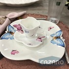 Cj 6 Xícaras P/Café C/Pires de Porcelana Branca Borboletas 10