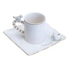 Cj 6 Xícaras P/Café C/Pires Quadrado Porcelana Birds Design P