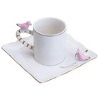 Cj 6 Xícaras P/Café C/Pires Quadrado Porcelana Birds Design P