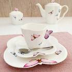 Cj 6 Xícaras P/Chá C/Pires de Porcelana Branca Borboletas 200