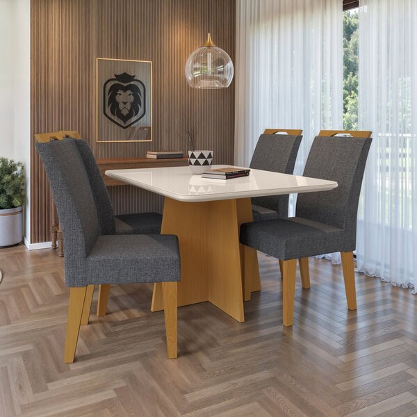 Cj Evora 120x90 Tp Mdf/vidro C/4 Cad Nature/cinza/off White