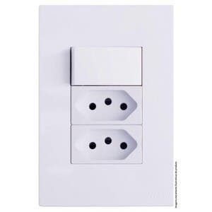 Cj Interruptor Duplo Simples + Tomada 20a 4x2 - Recta Branco Gloss