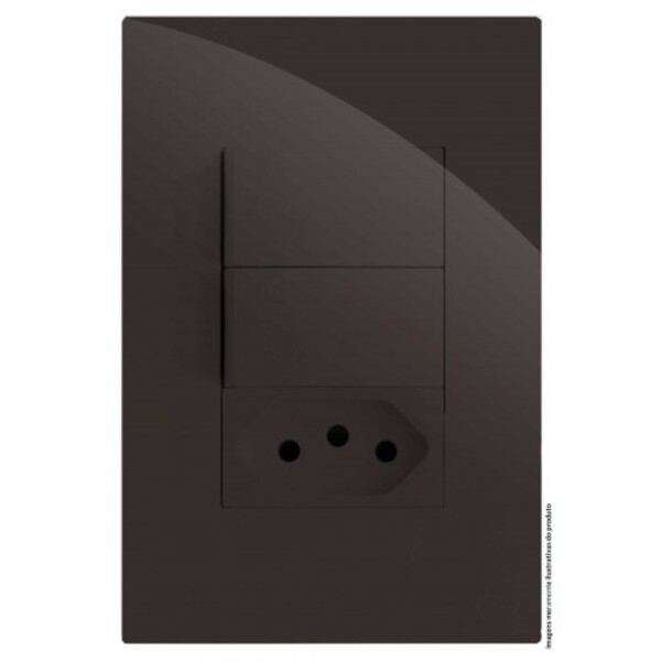 Cj Interruptor Duplo Simples + 1 Tomada 10a - Recta Chocolate