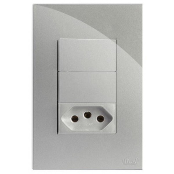 Cj Interruptor Duplo Simples + Tomada 10a 4x2  Recta Prata Gl