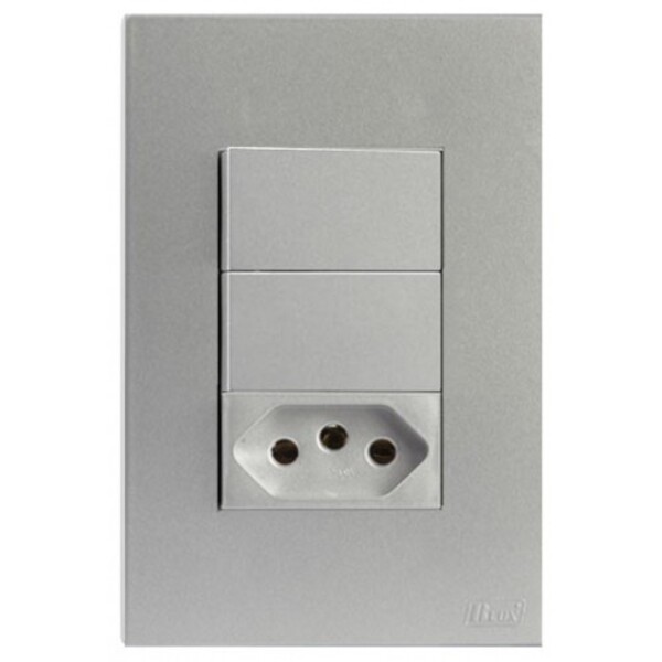 Cj Interruptor Duplo Simples + Tomada 20a 4x2 Recta Prata Sat