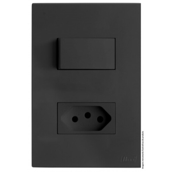 Cj Interruptor Simples + 1 Tomada 10a 4x2 - Recta Grafite Sat