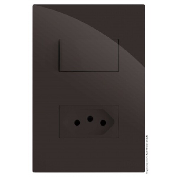 Cj Interruptor Simples + 1 Tomada 10a - Recta Chocolate Gloss