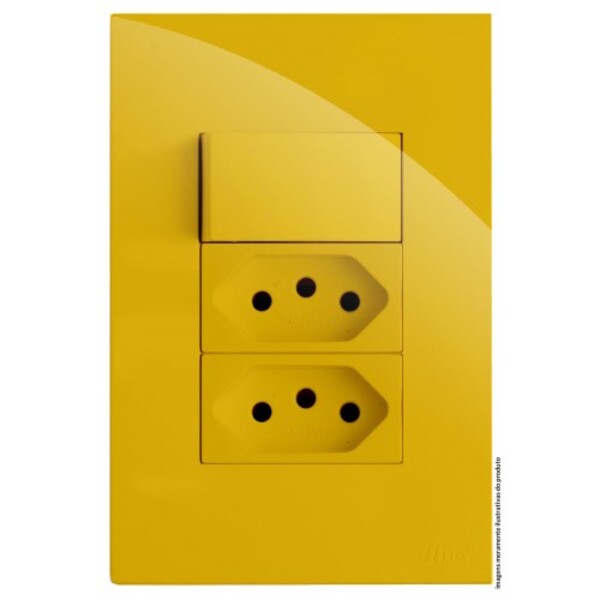 Cj Interruptor Simples + 2 Tomada 10a 4x2 - Recta Mostarda Gl